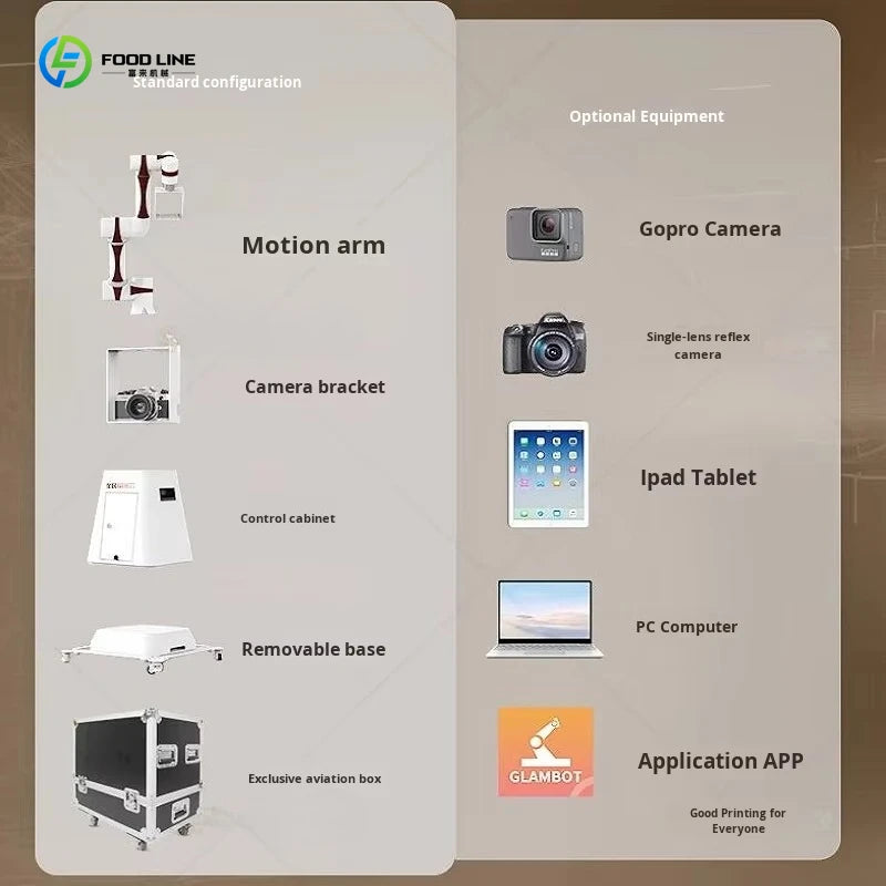 Customized  6 Axis Interactive Robot Photo Shooting Automatic Visual Camera Slow Motion Recording Light Function