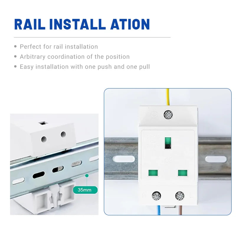 GEYA EU/US Type DIN Rail Socket Mount Modular Power Socket Single AC Outlet Built in Protective Outlet for Distribution Panel