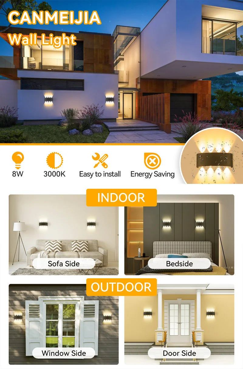 LED Wall Lamp 4/6/8/10W Led Wall Sconce Light IP65 Waterproof Outdoor Indoor Lighting A85-265V Bedroom Interior Lights Decor