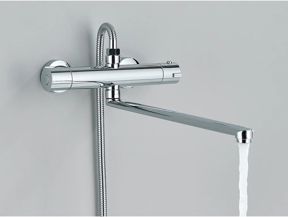 Chrome Thermostatic Shower Faucets Set Bathroom Thermostatic Mixer Tap Hot And Cold Bathroom Mixer Mixing Valve Bathtub Faucet