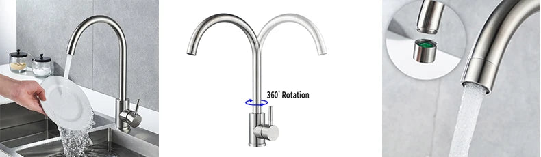 304 Stainless Steel Kitchen Faucet  Hot and Cold Water Mixer  360 degree rotation Basin installation Comes with 60cm hose