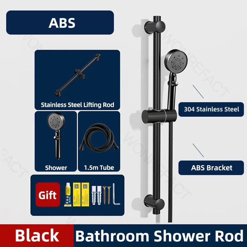 Bathroom Shower Seat Holder Rod Rail Wall Mounted Shower Slide Bar Adjustable Handheld Shower Bracket 304 Stainless Steel
