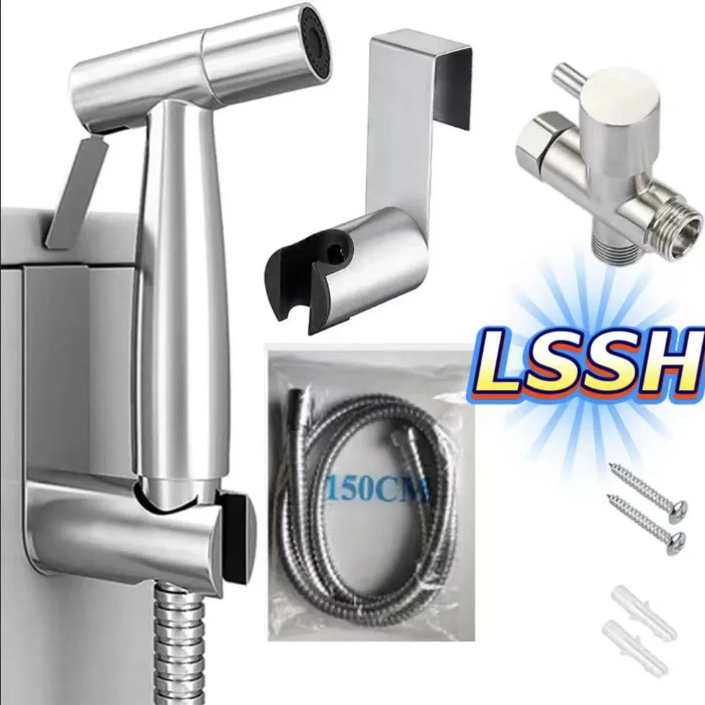 LSSH Handheld Toilet Bidet Sprayer Set Kit Stainless Steel Hand Bidet faucet for Bathroom Hand Sprayer Shower Head Self Cleaning