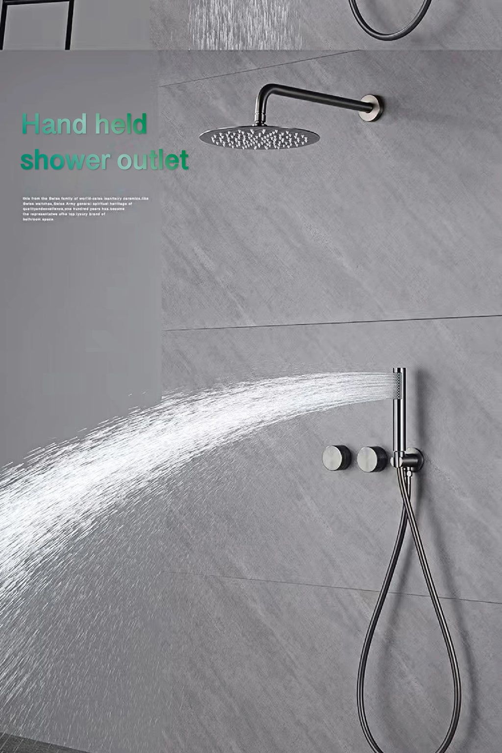 Luxury Gun Gray Brass Wall Mounted Shower System with Embedded Design, Dual Handle Hot and Cold Water, Simple Bathroom Faucet
