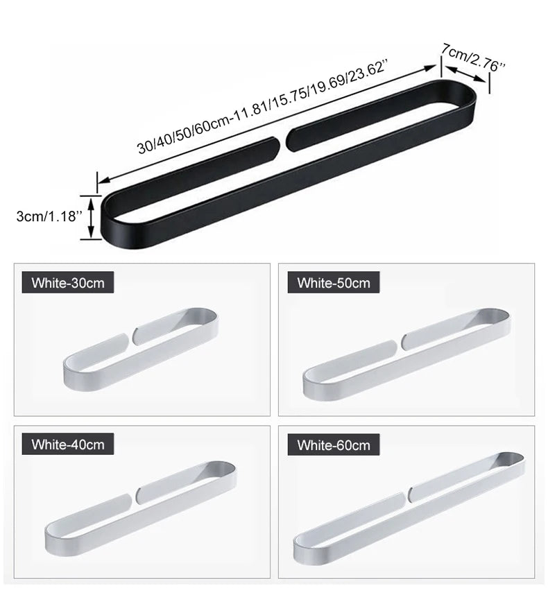 Self-adhesive Black Bath Towel Holder Bathroom Towel Rack No Punch Towel Rail Rack Towel Holder Bath Storage Shelf ML65B