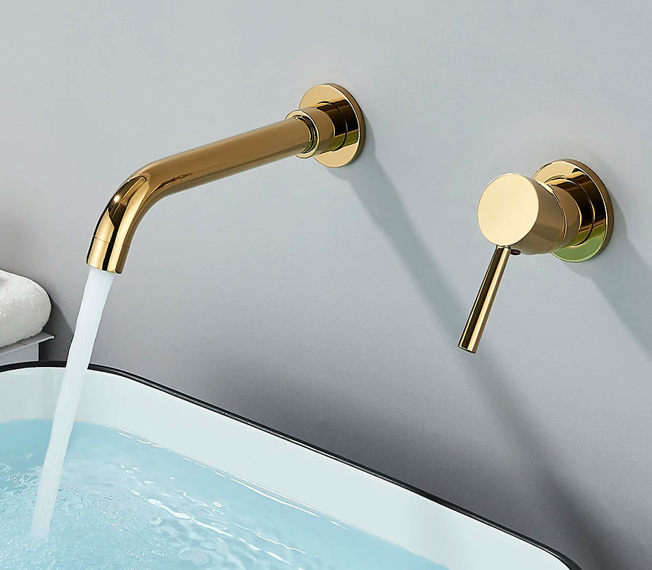 Brushed Gold/Black Basin Faucet Concealed Wall Mounted For Bathroom Faucets Bath Basin Sink Tap Bathtub Hot And Cold Water Mixer