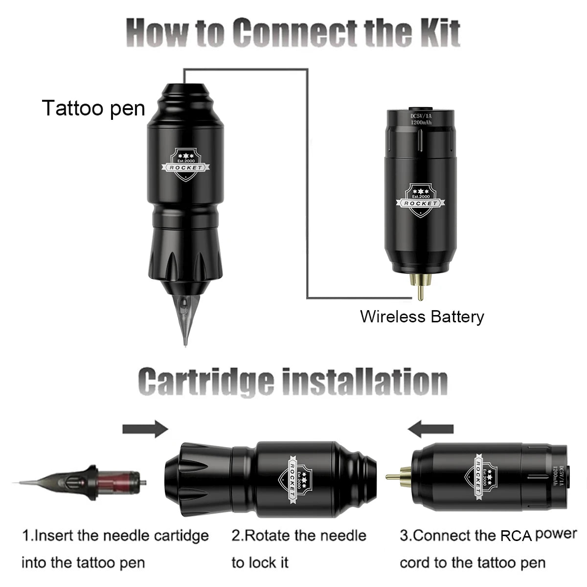 Professional Mini Rocket Tattoo Machine Set Japan Motor Wireless Tattoo Power Supply RCA Interface Rotary Tattoo Pen Kit