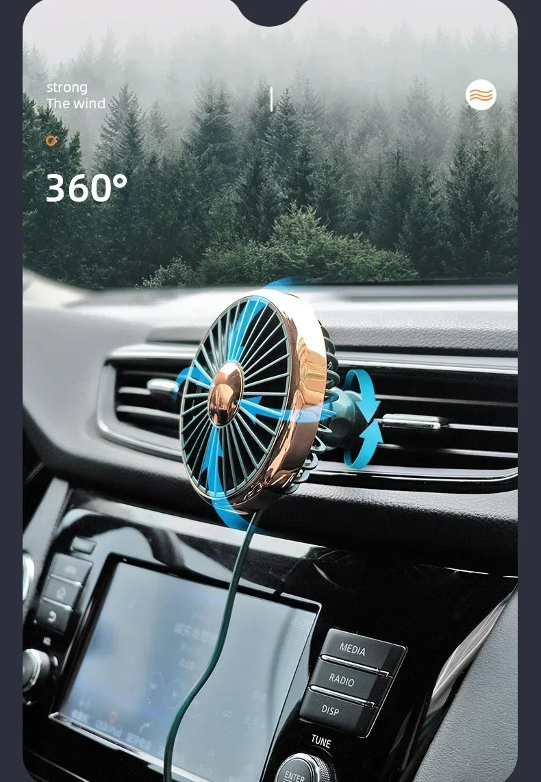 Car Air Vent Fan with Colorful Breathing Light USB Powered 3 Speed Wind Cooling Fan 360° Rotatable Quiet Fan Car AC Fans