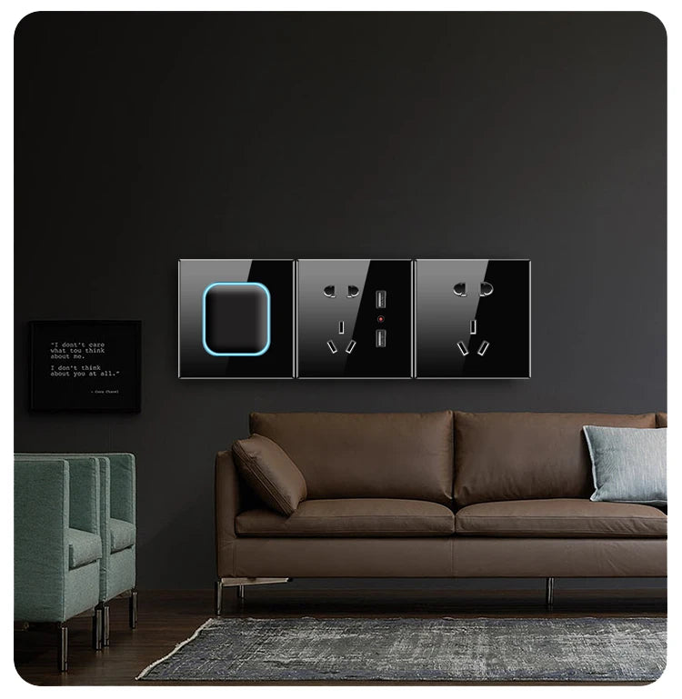 Wallpad 1 2 3 4 Gang Wall Light Switch 1 2 Way Black Glass Impulse Momentary Switch LED Indicator