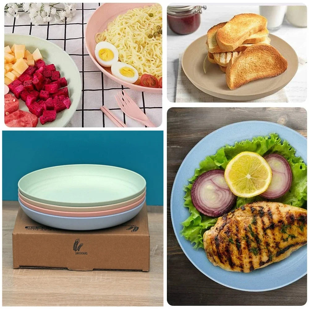 4pack Dinner Dishes Plates Wheat Straw Plate Lightweight Unbreakable Reusable Dishwasher & Microwave Safe for Kitchen Camping