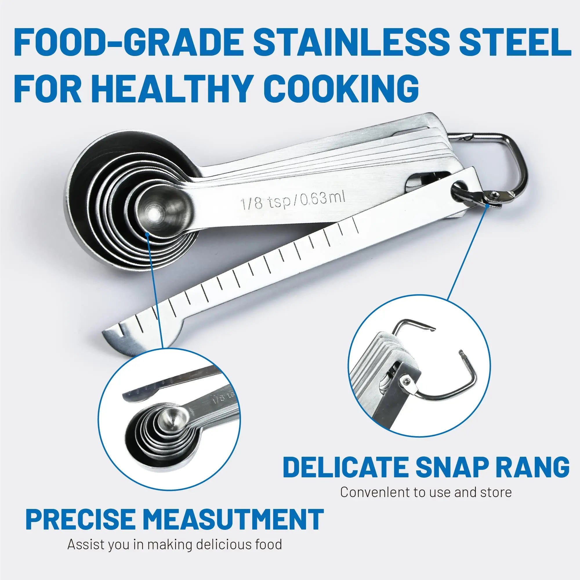 Stainless Steel Measuring Spoons Set of 8,Metal Teaspoon & Tablespoon Heavy Duty Engraved Kitchen Gadgets for Baking Cooking