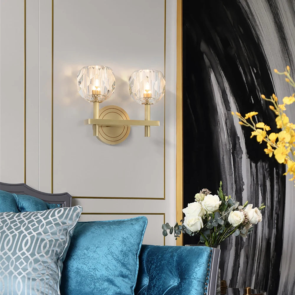 Modern Crystal wall lamp Luxury Living room bedroom lounge interior stairs wall lamp side lights Rose gold Copper wall light
