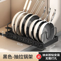 Pull-out pot rack organizer with adjustable shelves, space-saving kitchen cabinet storage