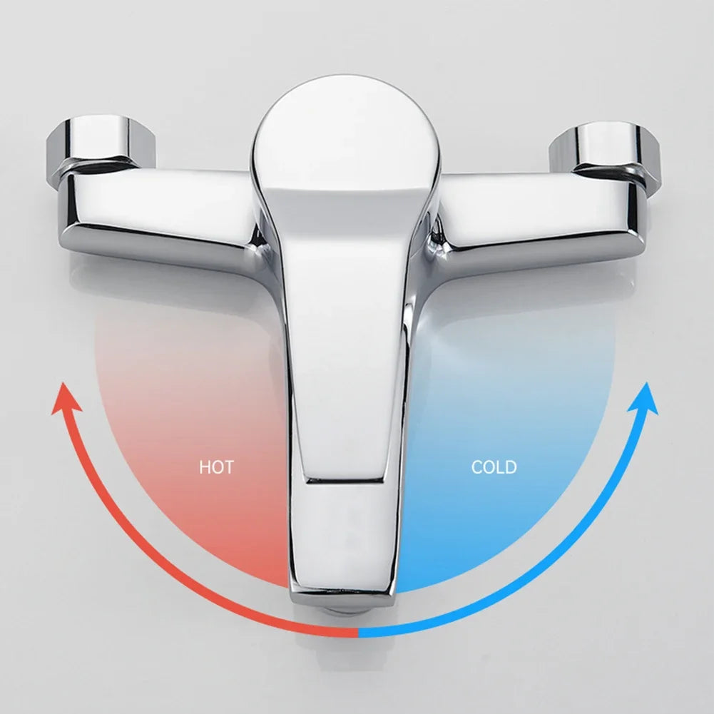 Chrome Plated Wall Mounted Hot and Cold Faucet with Adjustable Dual Nozzles Suitable for Bathroom Household Shower Mixer Tap