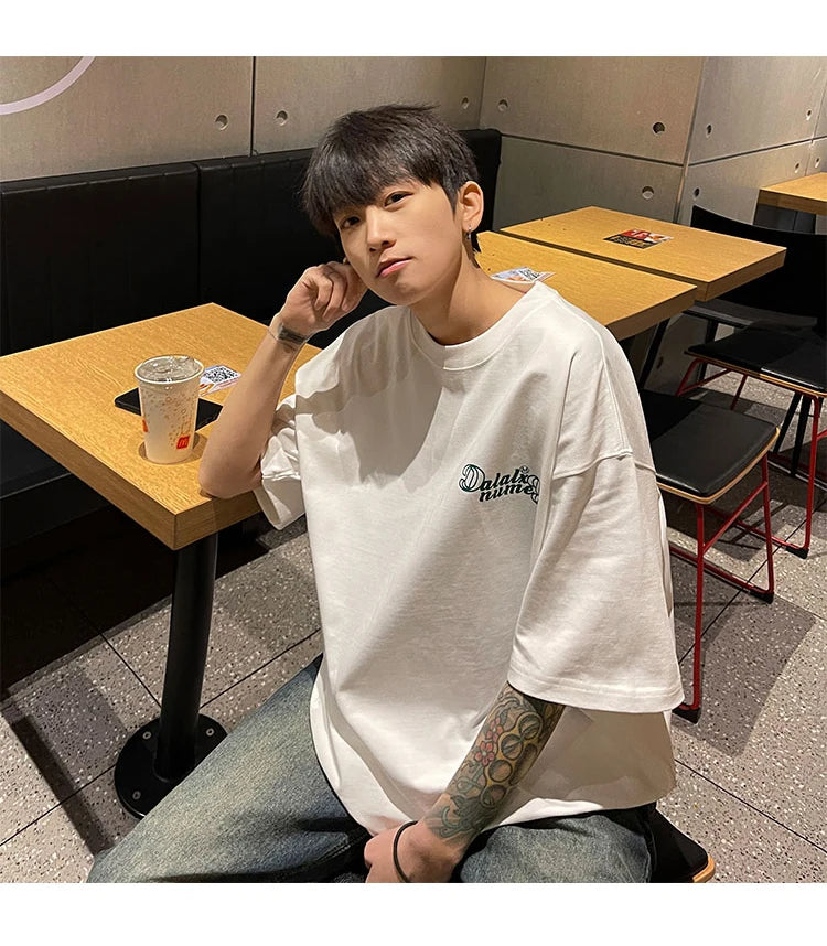 Forest Green Heavyweight Cotton American Style Men's T-shirt Short Sleeve Vibe High Street Seven Sleeve Summer T-shirt