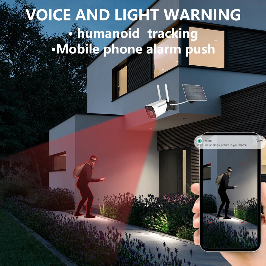 Solar Powered Security Camera Outdoor Wireless WiFi Camera 3MP Home Surveillance Camera Night Vision Waterproof Motion Detecti