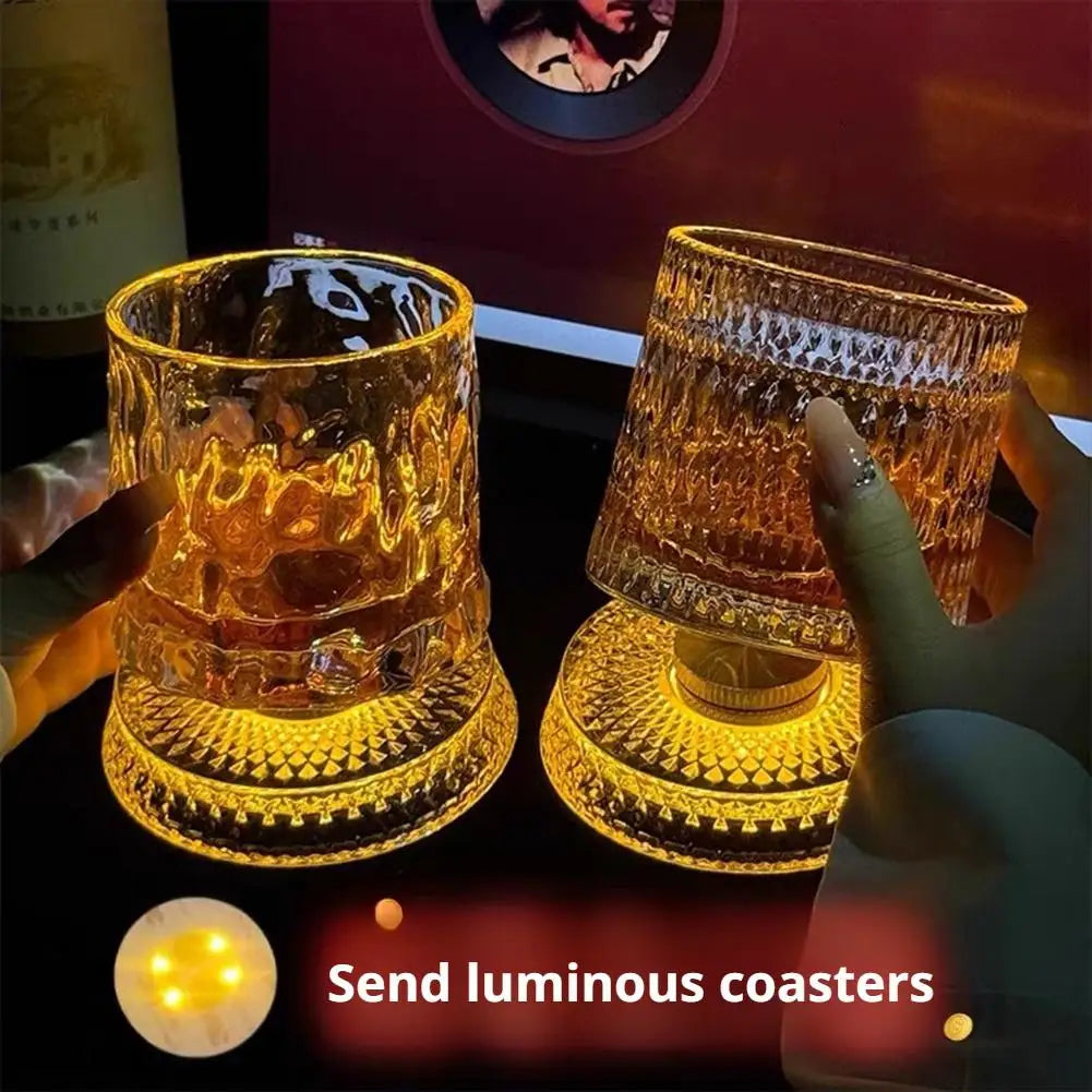 Luminous Rotating Whiskey Glass Elegant Whiskeys Cup Crystal Glass Drinkware for Parties for Cocktail Party Drinking Glass 1pcs