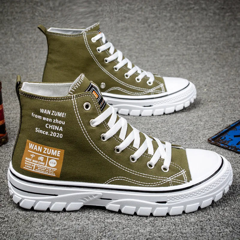 Men's Canvas Shoes High Top Male Sneaker Lace Up Casual Breathable Flat Ankle Boots Comfortable Sport for Men