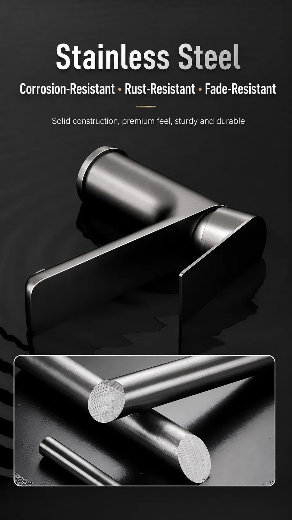 Bathroom Sink Faucet Stainless Steel Hot Cold Mixer Tap Single Handle Matte Black Silver Basin Tap