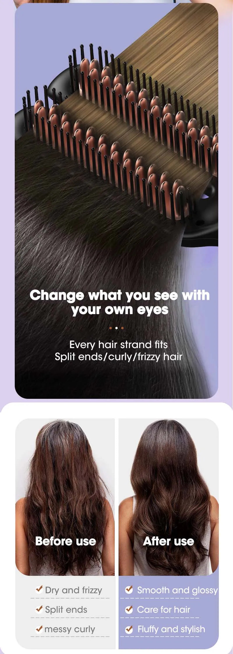 2 In1 Multifunctional Hair Straightener Brush Ceramic Hair Straightening And Curling Iron Electric Hot Brush For Styling