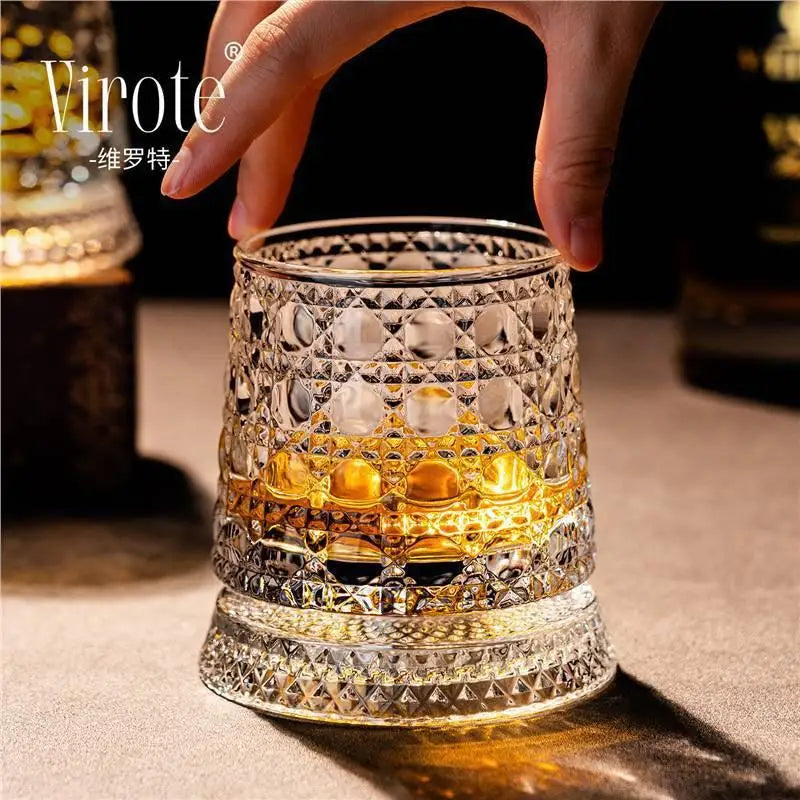 2026 New Whiskey Glasses Rotating Whisky Glass With Glass Base 360 Rotate Degrees Crystal Rum Glass For Cocktail Party Drinking