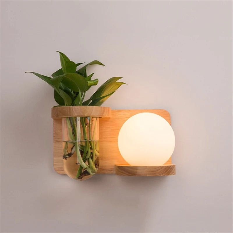 Modern Wooden Lamp Led Wall Lamps Nordic Personality Creative Green Plant Pot Home Decor Living Room Aisle Loft Light Fixtures