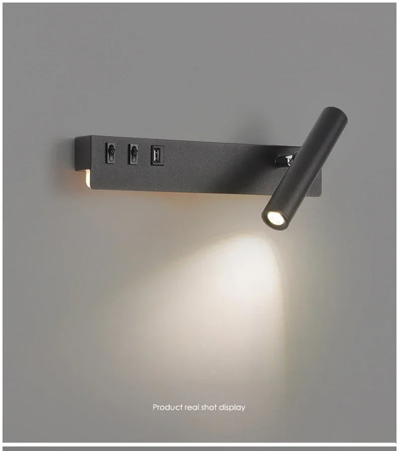Led Wall Lights With Switch USB Rotatable Adjustable Reading Spotlight Bedroom Bedside Foyer Corridor Indoor Decor Wall Lamp