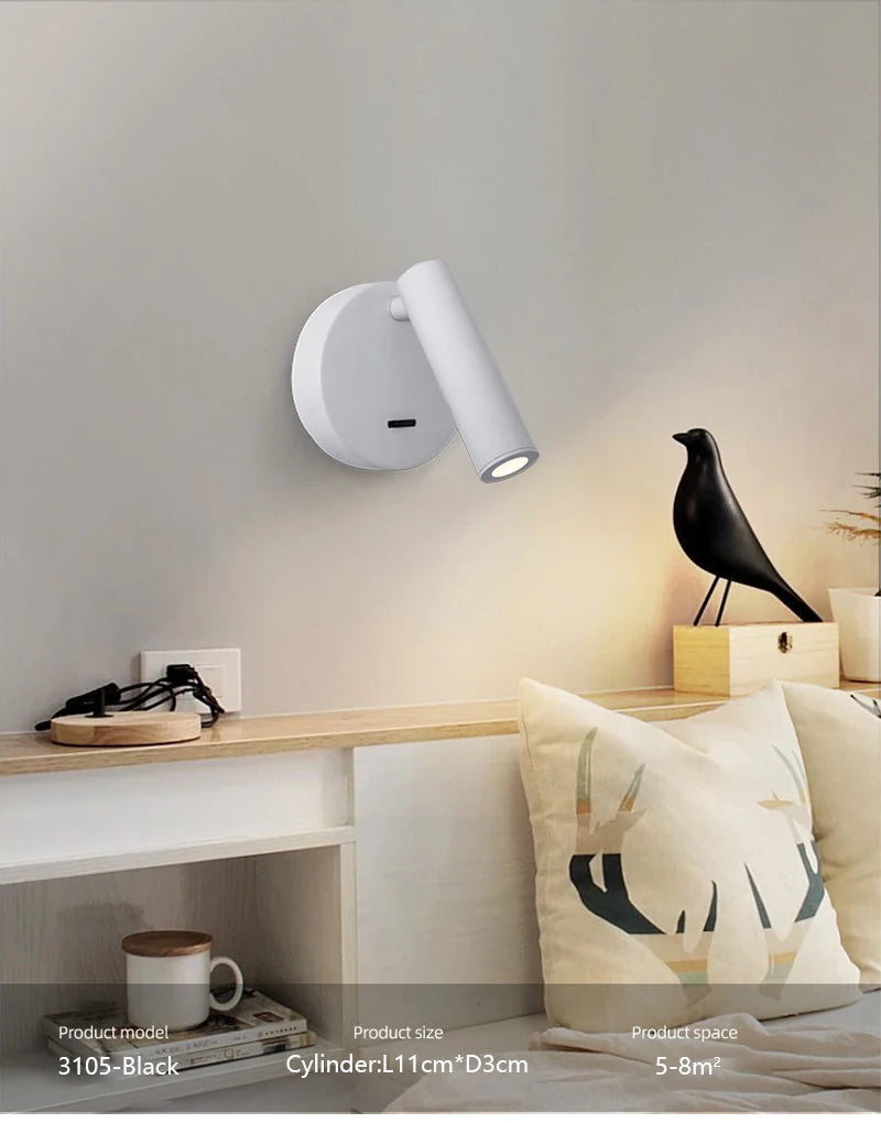 Modern LED Wall Lights Rotatable Adjustable Reading Lights Bedroom Bedside Living Room Study Room Household Lighting Fixtures
