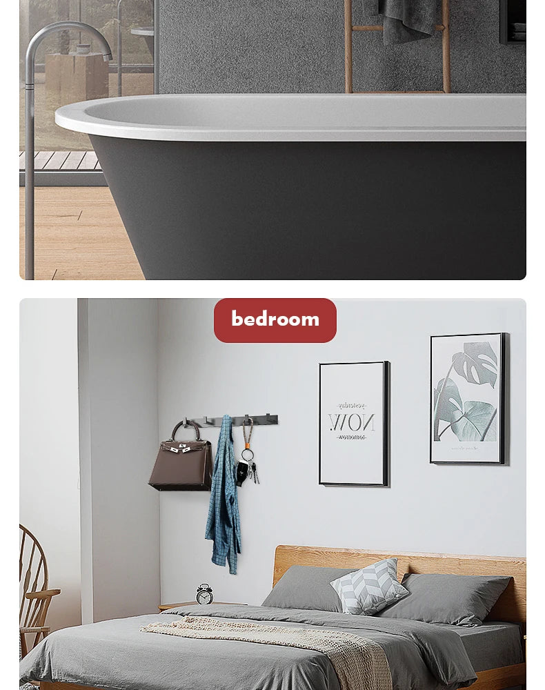 Bathroom Hardware Robe Hooks Matte Black/Gun Grey Color Wall Mounted Clothes Coat Hanger Towel Storage Space Aluminum FR203