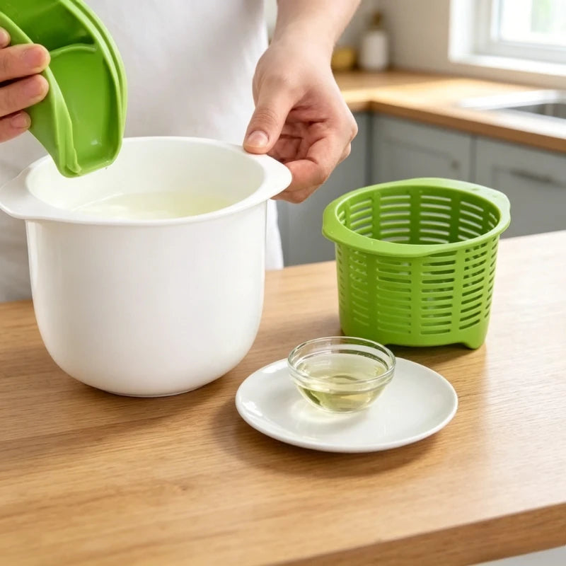 Silicone Microwave Fresh Cheese Maker Kit, Cheese Whey Drain Filter Bucket with Recipe for Homemade Cheese Kitchen Gadgets