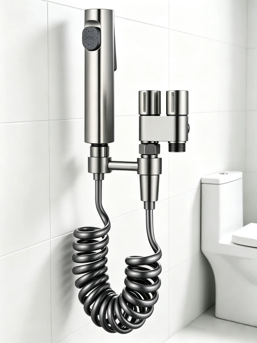 Stainless Steel Hand-held Toilet Spray Double Outlet Angle Valve Shower Valve, Suitable for Bathrooms and Washing Machines