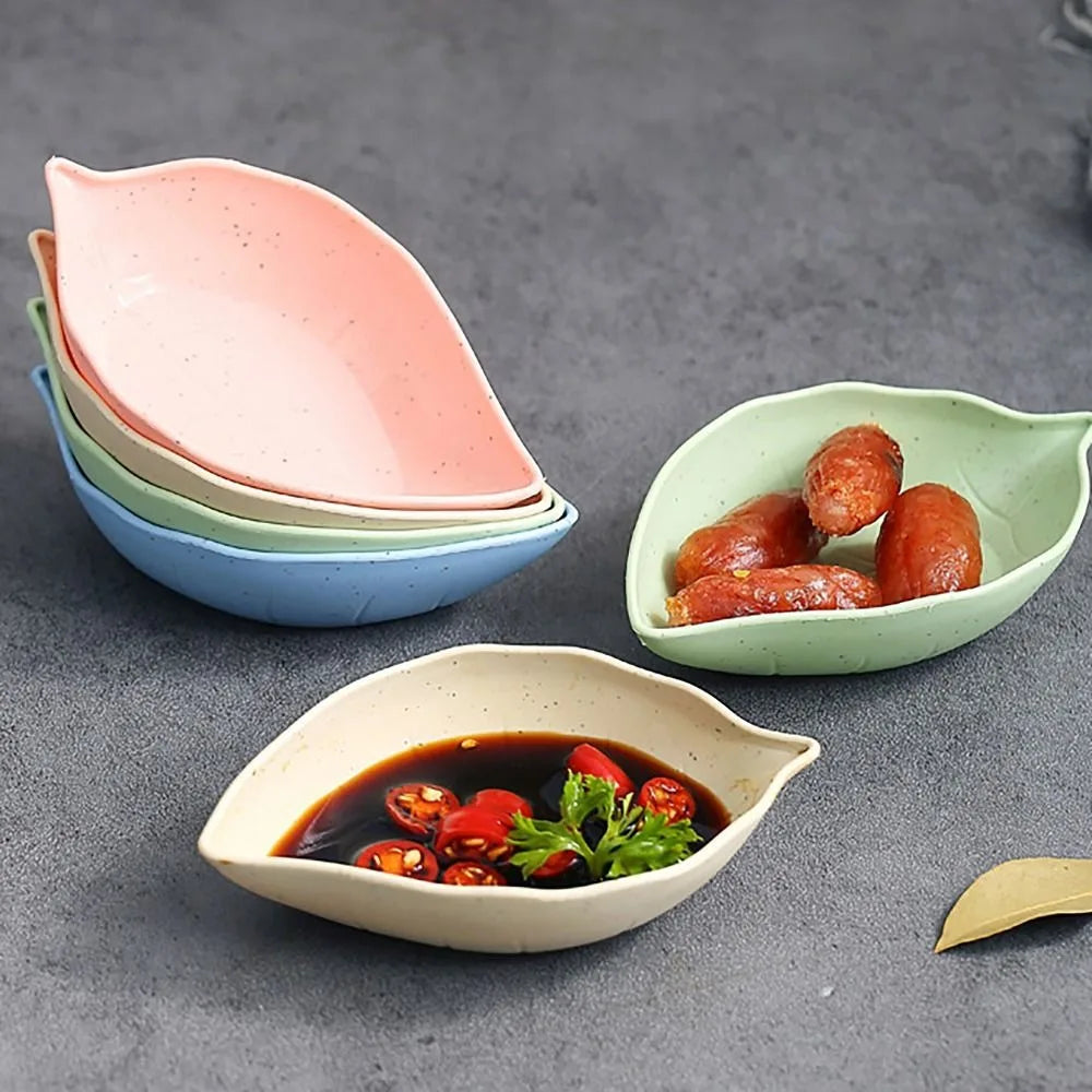 Durable Wheat Straw Seasoning Dish Kitchen Utensils Tableware Snack Plate Leaf Round Shape Tableware Bowl Barbecue