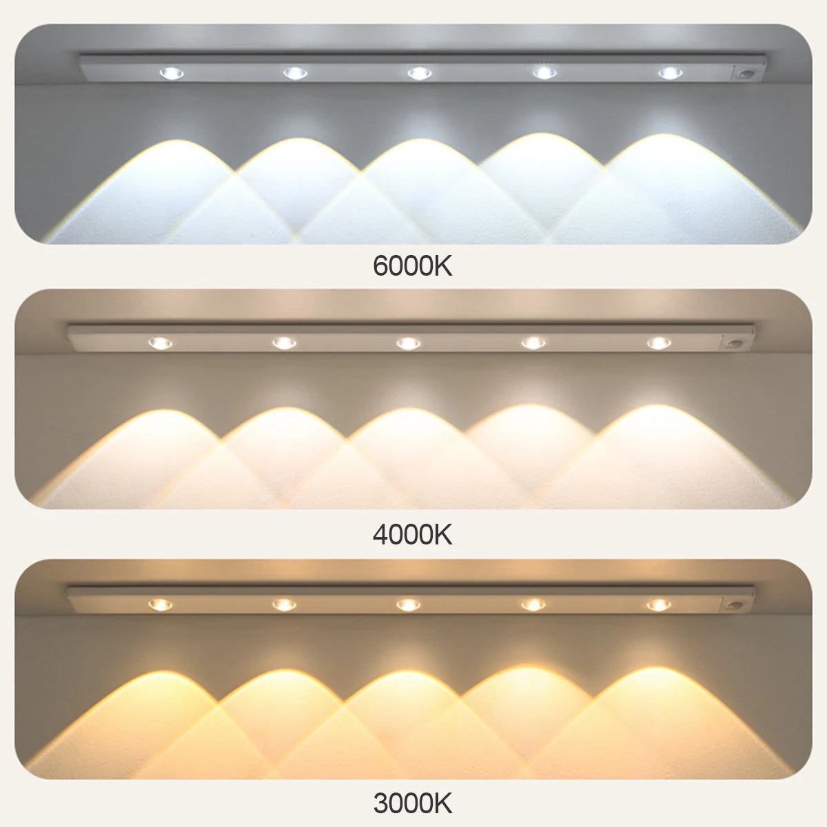Ultra Slim Led Motion Sensor Light Strip Tricolor Lamp Usb Rechargeable Lights Leds Night With Paste 10cm/20cm/30cm/50cm Cabinet