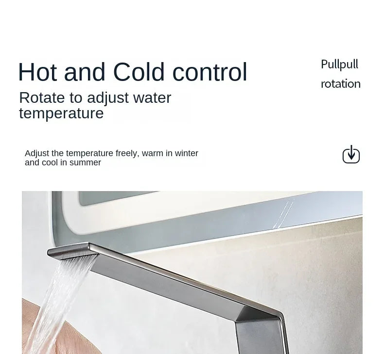 Washbasin Hot and Cold Faucet, Brass Minimalist Washbasin, Waterfall Style Bathroom, Household Washbasin Faucet