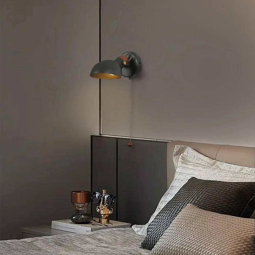 LED Wall Light Replaceable E14 Bulb With Pull Chain Switch Matte Metal Directional Wall Lamp For Bedside Living Room Hotel