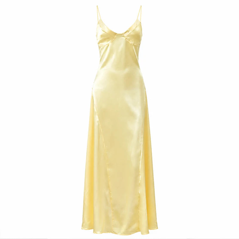 Solid Satin Cowl Neck Women's Dress Elegant Sleeveless Ruched Waist Fishtail Bodycon Lady Vestido 2026 Summer Party Dresses