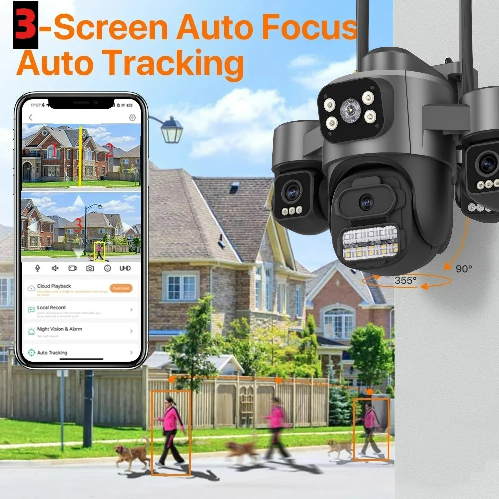 15MP HD Three Screen WIFI IP Camera Outdoor 4K Dual Lens Camera AI Human Detection Waterproof CCTV Video Security Camera ICsee