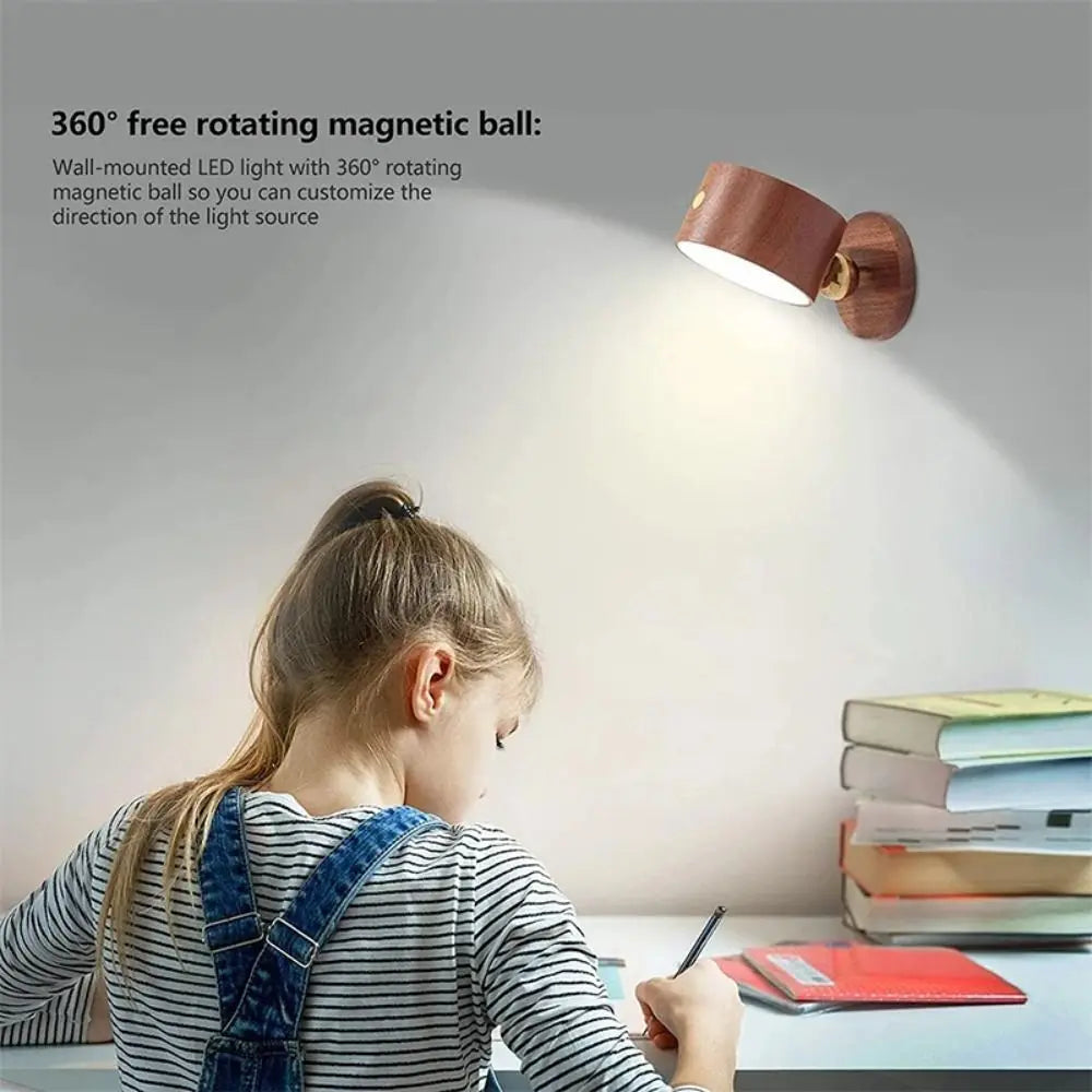 360° Rotating Wooden Wall Mounted Lamp Dimmable Touch Control LED Wall Sconce Warm White Double-sided Touch Control Light