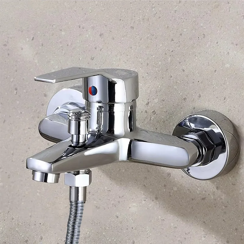 Chrome Plated Wall Mounted Hot and Cold Faucet with Adjustable Dual Nozzles Suitable for Bathroom Household Shower Mixer Tap