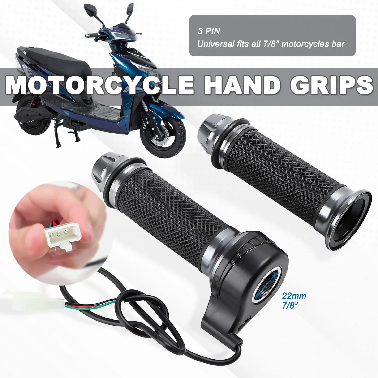 22mm/0.87" Electric Bike Handlebar with 3-Speed Control Funcation,Throttle Grip in Rubber and Metal Material Universal Electric
