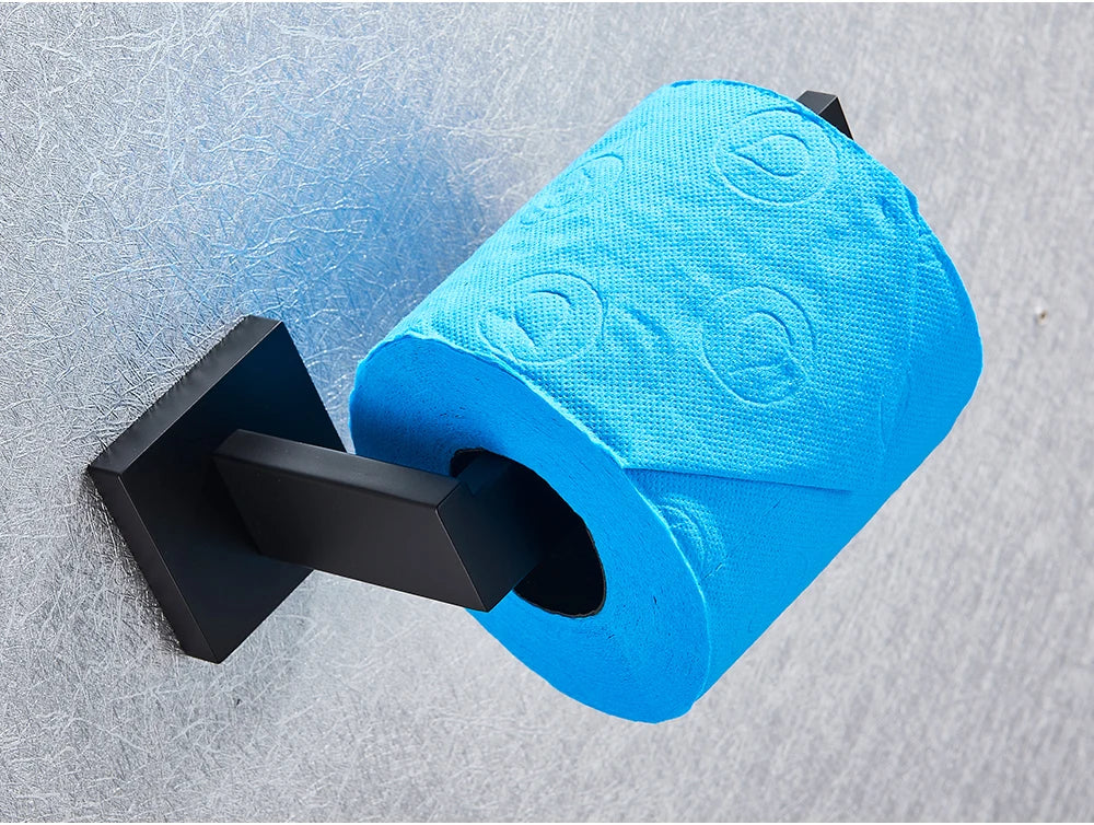 Bathroom Hardware Set Black Robe Hook Towel Rail Bar Shelf Tissue Paper Holder Wall Mounted Bathroom Accessories