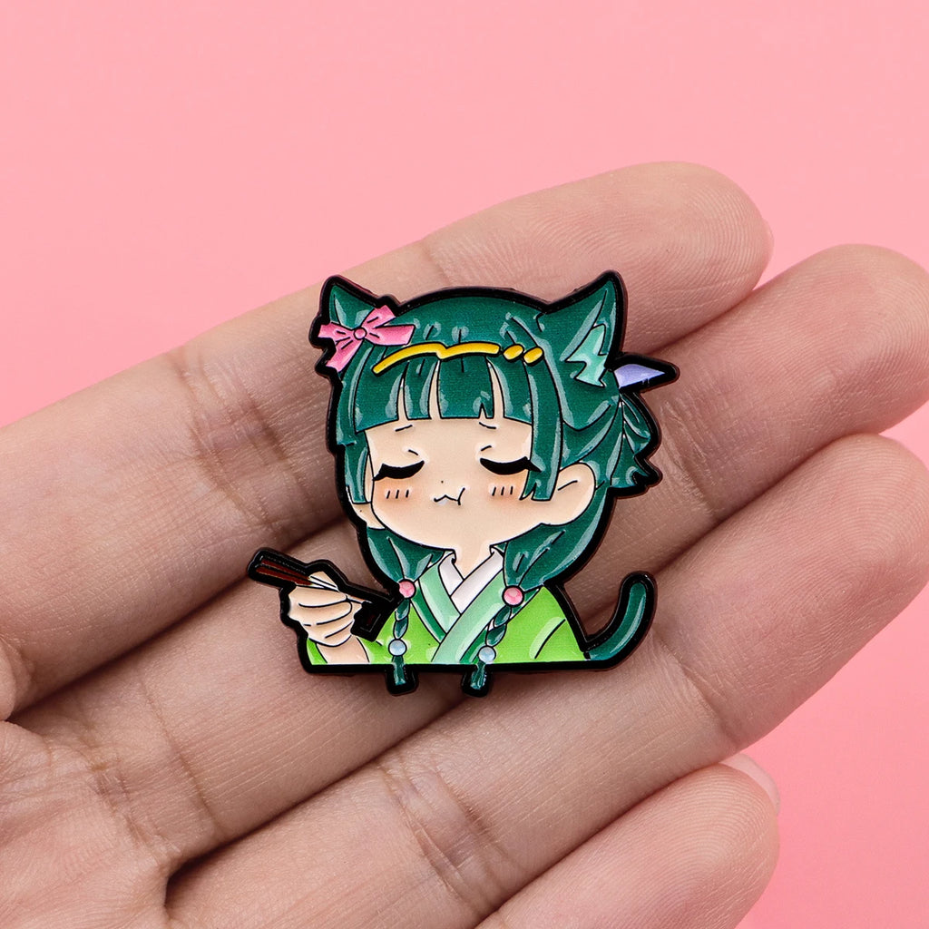 2pcs/set Cute Green Hair Girl Enamel Pins Metal Brooch Backpack Hat Bag Collar Lapel Badges Fashion Jewelry Collection Gifts