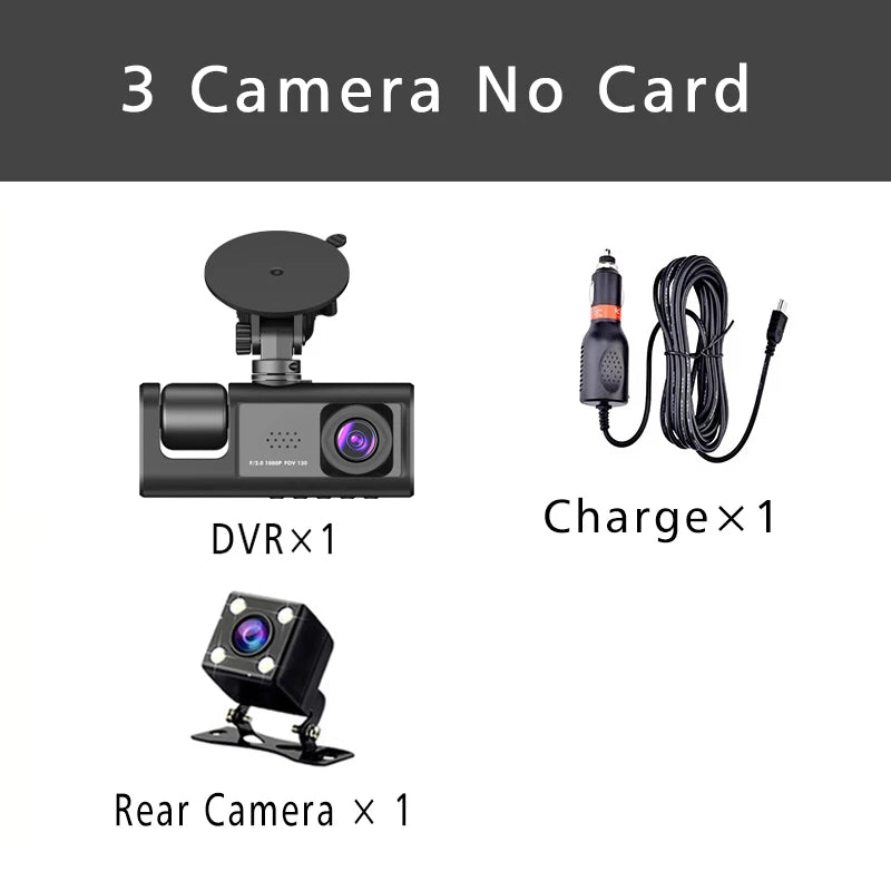 3 Channel Dash Cam HD 1080P 3-Lens Inside Vehicle  Car DVR Three Way Camera DVRs Recorder Video Registrator Dashcam Camcorder