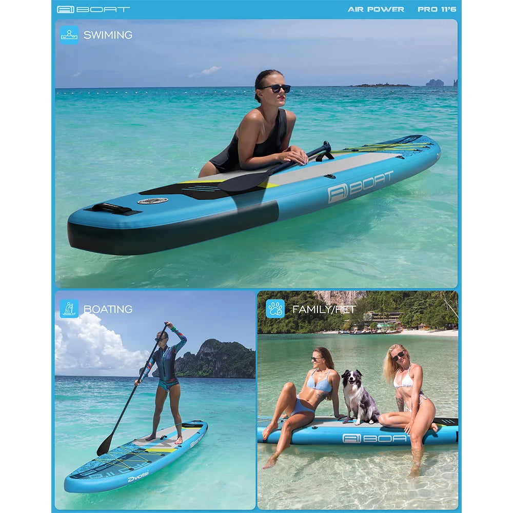 AIBOAT Blue Pro SUP Waterproof Inflatable Paddle Board 11'6''x35''x6'' Adult Standing Style Aquatic Fishing With Accessories SUB