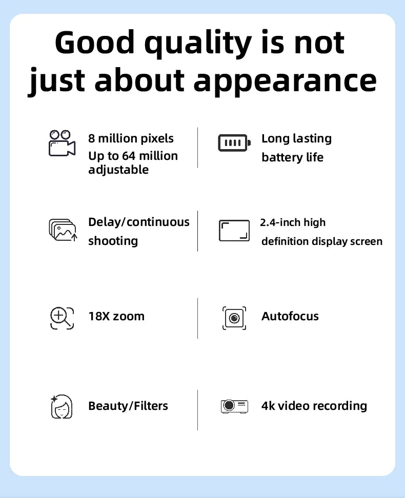 UHD 4K Digital Camera  2.4inch IPS Screen 18X Zoom Video 64MP Photo Compact Optical Camcorder Cameras for YouTube Vlog Photos