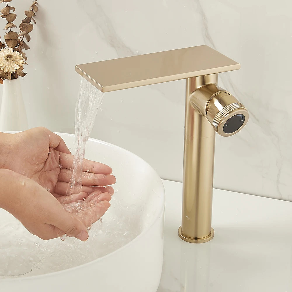 Bathroom Waterfall Basin Sink Faucet Black Faucets Brass Bath Faucet Hot&Cold Water Mixer Vanity Tap Deck Mounted Washbasin Tap