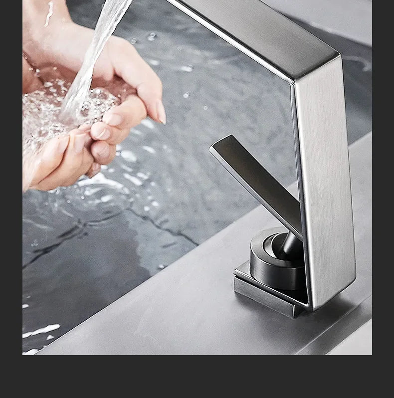 Washbasin Hot and Cold Faucet, Brass Minimalist Washbasin, Waterfall Style Bathroom, Household Washbasin Faucet
