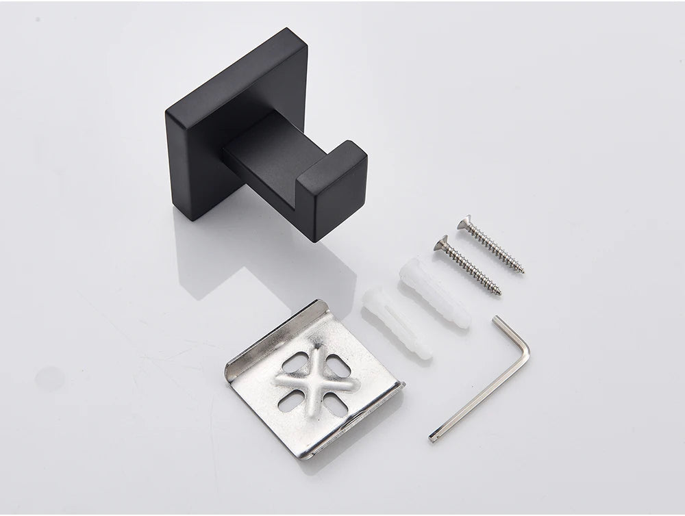 Bathroom Hardware Set Black Robe Hook Towel Rail Bar Shelf Tissue Paper Holder Wall Mounted Bathroom Accessories