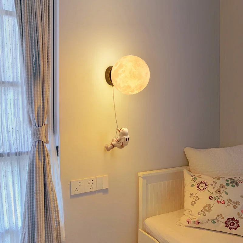 New Design Home Decoration Wall Lamp PLA Material 3D Print Lampshade Sconce Light Astronaut Climbing Moon Style Children Lustres