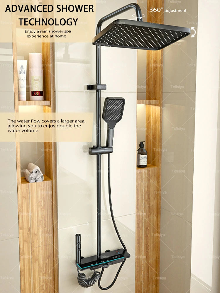 Gun Grey Bathroom Shower Set Digital Display FourFunction Shower System Rainfall Pressurized Piano Key Shower Faucet Set